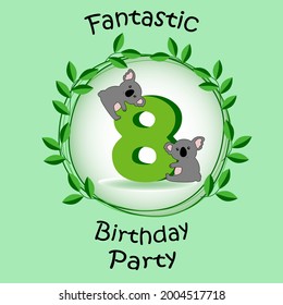 Birhtday or anniversery invitation with cute kolas. Bithtday party invitation. Baby koals cards