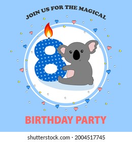 Birhtday or anniversery invitation with cute kolas. Bithtday party invitation. Baby koals cards