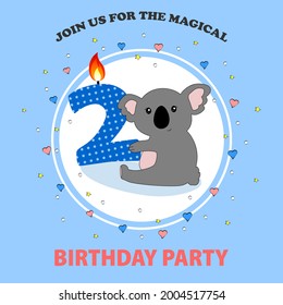 Birhtday or anniversery invitation with cute kolas. Bithtday party invitation. Baby koals cards