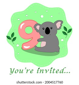 Birhtday or anniversery invitation with cute kolas. Bithtday party invitation. Baby koals cards