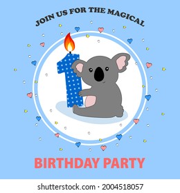 Birhtday or anniversery invitation with cute kolas. Bithtday party invitation. Baby koals cards