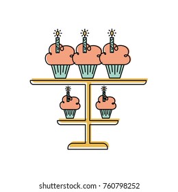 birhtday cupcakes candles on tiered platter decoration
