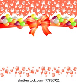 Birhtday Greeting Card With Balloons And Red Bow