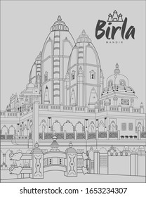 Birla Mandir Vector Delhi, India.