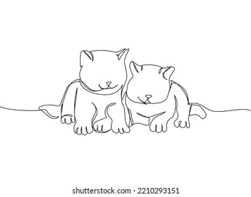 Birman Cat, kittens one line art. Continuous line drawing of pet, mammal, purebred, breed, friendship, kitty, friend, pedigree, character.