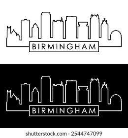 Horizonte de Birmingham AL. Estilo lineal. Una sola línea. Archivo de Vector editable.