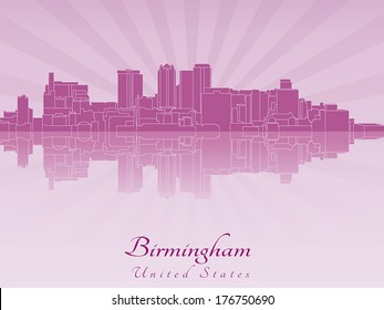 Birmingham AL skyline in purple radiant orchid in editable vector file
