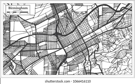 Birmingham Alabama USA City Map in Retro Style. Outline Map. Vector Illustration.