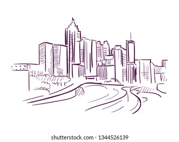 Birmingham Alabama vector sketch line usa landscape hand drawn 