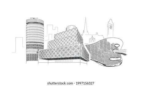 Birmingham architecture skyline illustration - United Kingdom