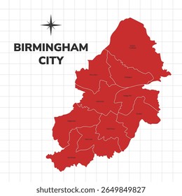 Birmingham City map illustration. Map of the City in England