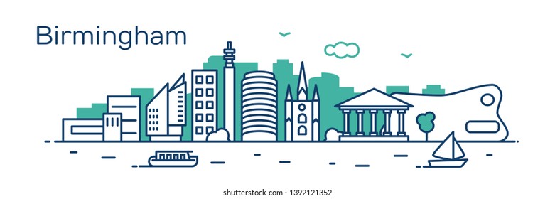 Birmingham city. Modern flat line style. Vector illustration. Concept for presentation, banner, cards, web page
