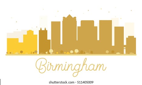 Birmingham City skyline golden silhouette. Vector illustration. Simple flat concept for tourism presentation, banner, placard or web site. Business travel concept. Cityscape with landmarks