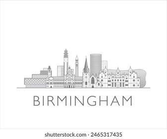 Ilustración vectorial de estilo de arte de línea de paisaje urbano de Birmingham