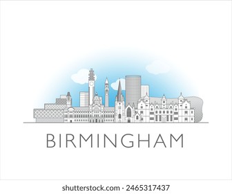 Ilustración vectorial de estilo de arte de línea de paisaje urbano de Birmingham