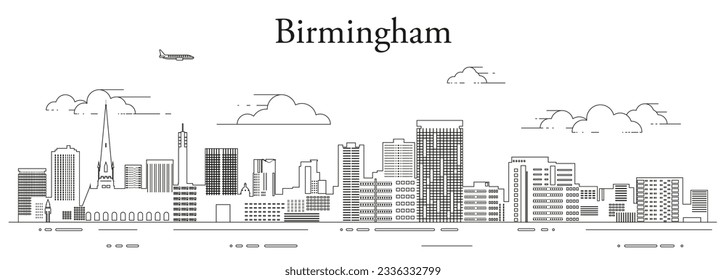 Birmingham cityscape line art vector illustration