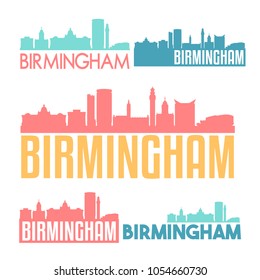 Birmingham England Flat Icon Skyline Vector Silhouette Design Set.