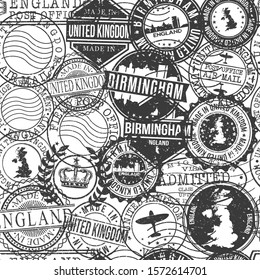 Birmingham England Stamps Background. City Stamp Vector Art. Postal Passport Travel. Design Set Pattern.