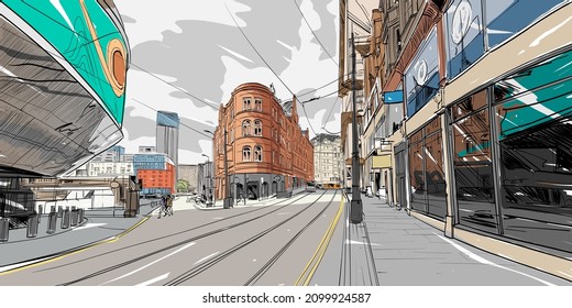 Birmingham. England. United Kingdom. Europe. Hand drawn sketch. Vector illustration.