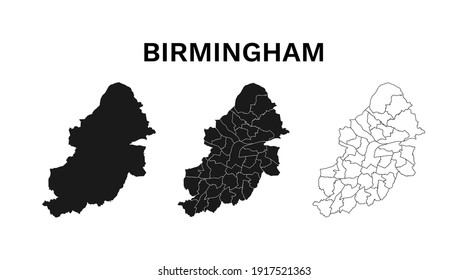 Birmingham England Vector Map Black Silhouette and Outline Isolated on White