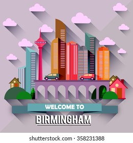 Birmingham - Flat design city vector illustration