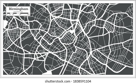 Birmingham Great Britain City Map in Black and White Color in Retro Style. Outline Map. Vector Illustration.