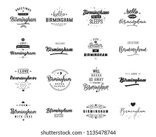 Birmingham. Greeting cards, vector design. Isolated logos. Typography set.