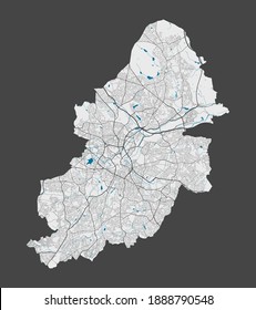 Birmingham map. Detailed map of Birmingham city administrative area. Cityscape panorama. Royalty free vector illustration. Outline map with highways, streets, rivers. Tourist decorative street map.