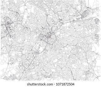 Birmingham Map, Satellite View, City, England. United Kingdom. Streets View Of The City