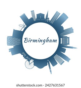 El horizonte de Birmingham con edificios coloridos. Estilo circular. Ilustración vectorial de stock.