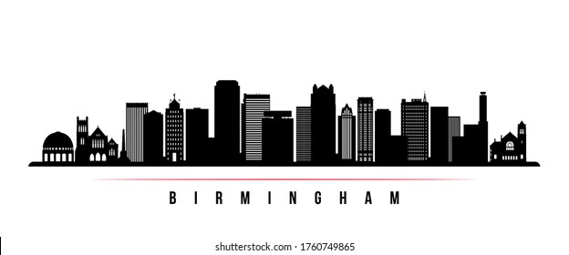 Birmingham skyline horizontal banner. Black and white silhouette of Birmingham, Alabama. Vector template for your design. 