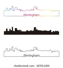 Birmingham skyline linear style with rainbow in editable vector file