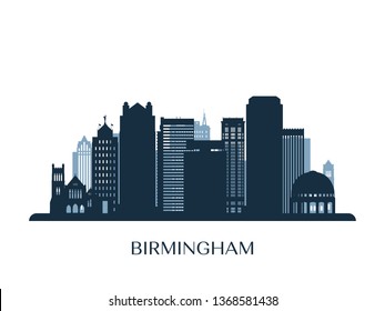Birmingham skyline, monochrome silhouette. Vector illustration.