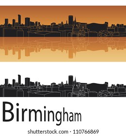Birmingham skyline in orange background in editable vector file