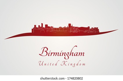 Birmingham skyline in red and gray background in editable vector file