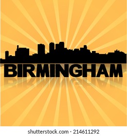 Birmingham skyline reflected with sunburst vector illustration 