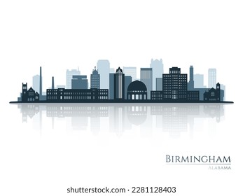 Birmingham skyline silhouette with reflection. Landscape Birmingham, Alabama. Vector illustration.
