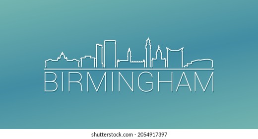 Birmingham, UK Skyline Linear Design. Flat City Illustration Minimal Clip Art. Background Gradient Travel Vector Icon.