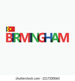 Birmingham vector RGB overlapping letters typography with flag. Great Britain and England city logotype decoration.