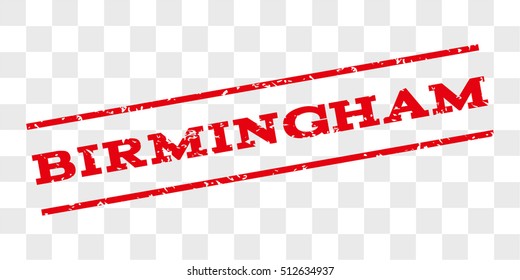 Birmingham watermark stamp. Text tag between parallel lines with grunge design style. Rubber seal stamp with unclean texture. Vector red color ink imprint on a chess transparent background.