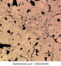 Birmingham, West Midlands, Reino Unido (GBR) - Mapa urbano vectorial urbano con parques, ferrocarril y carreteras, autopistas, afiche de diseño del plan urbano minimalista, centro de la ciudad, red de tránsito, calles