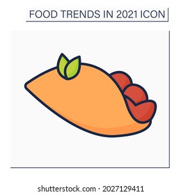Birria color icon. Traditional Mexican snack. Delicious tacos with fried meat.Food trends concept. Isolated vector illustration