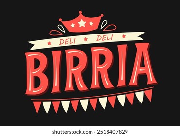 Birria Emblema de comida mexicana deliciosa comida mexicana, Vector de letrero para tacos de restaurante ilustrado artesanal