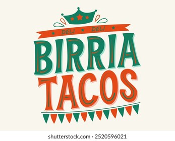 Birria Tacos Emblema de comida mexicana deliciosa comida mexicana, Vector de signo para el tablero de menú de tacos de restaurante