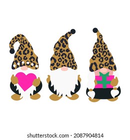 Birtday greetings cute little Gnomes in leopard hats vector illustration.