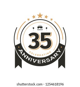 Birtday vintage logo template to 35 th anniversary circle retro isolated vector emblem. Thirty-five years old badge on white background