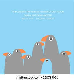 birth announcement  with funny birds and text space