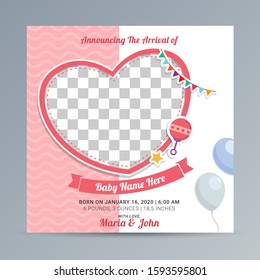 Birth Announcement Template design, Newborn baby announcement greeting card