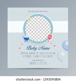 Birth Announcement Template design, Newborn baby announcement greeting card
