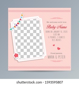 Birth Announcement Template design, Newborn baby announcement greeting card